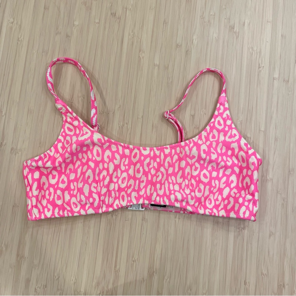 Triangl neon pink white leopard print bikini top